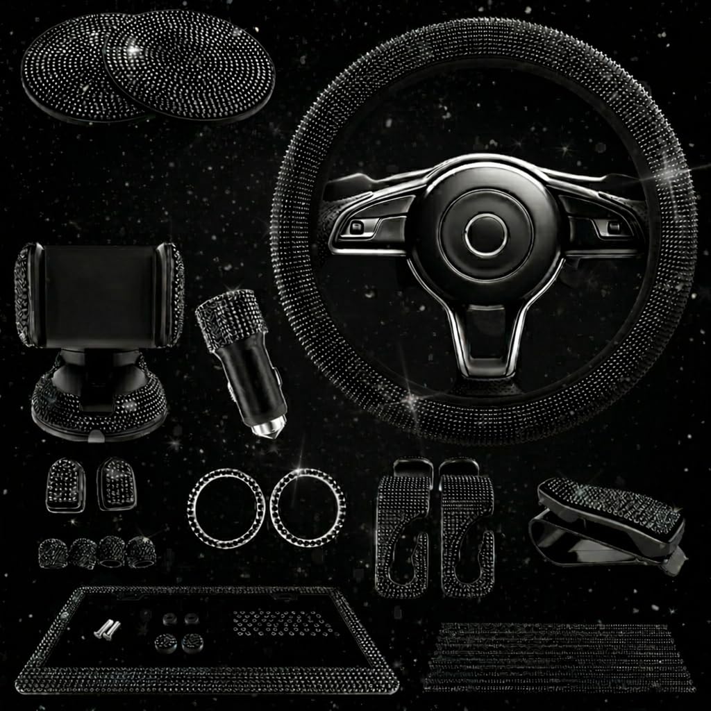 Black Bling Car Accessories Set