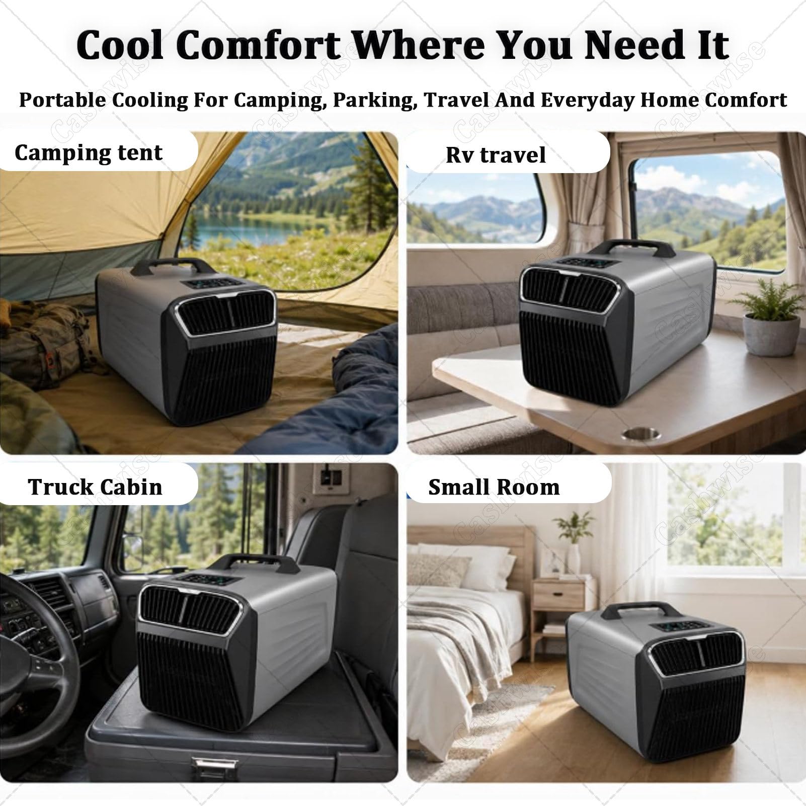 Condizionatore portatile da 5200 BTU con compressore – Silenzioso ed efficiente (basso consumo energetico) – Ideale per e camper – Funzioni: raffreddamento, deumidificazione, ventilazione Silver