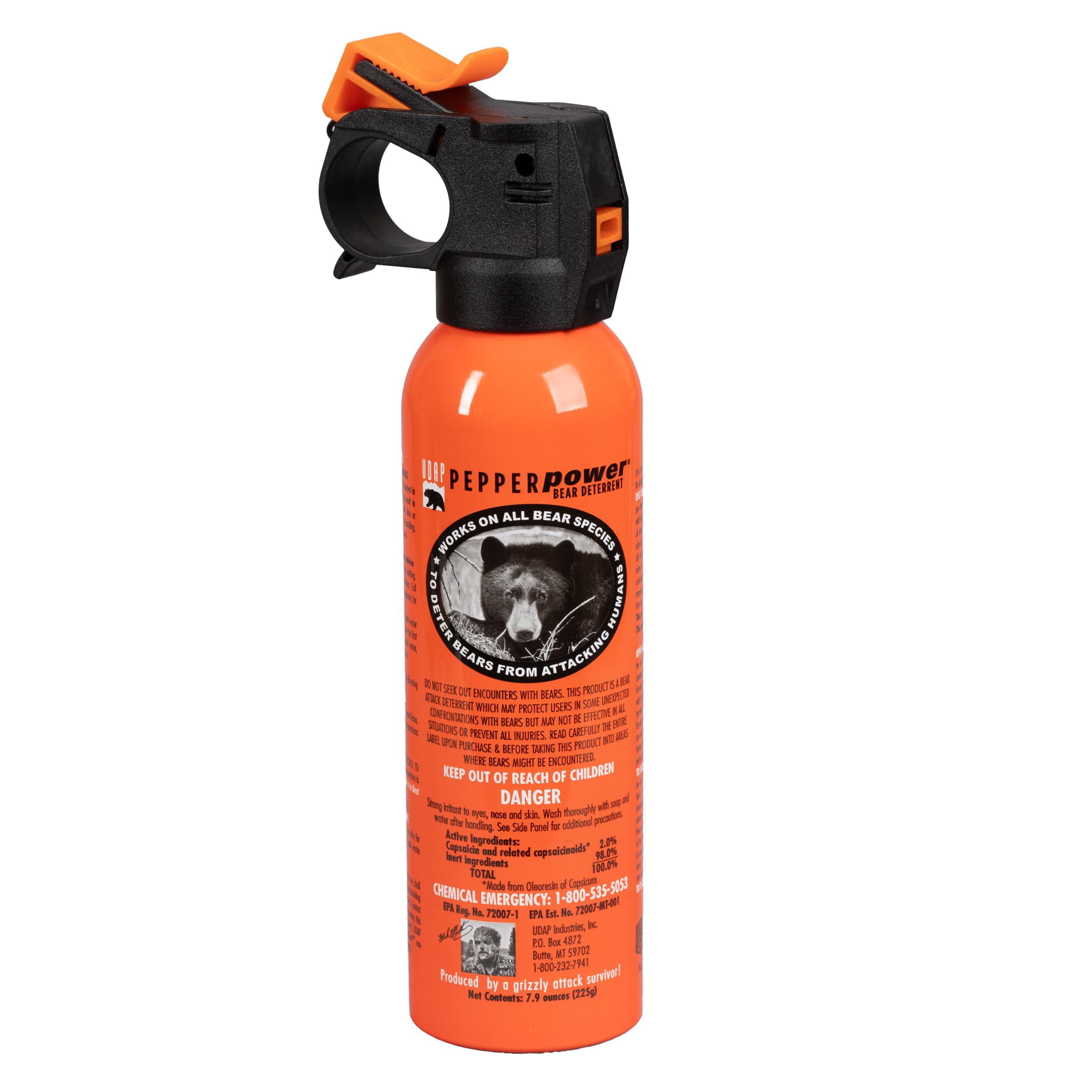 UDAP #12 Pepper Power Premium Can Only Bear Spray Self Defense Deterrent for Camping, Hiking, Fishing, Powerful Blast Pattern, 30 ft Fog Barrier, 7.9 oz