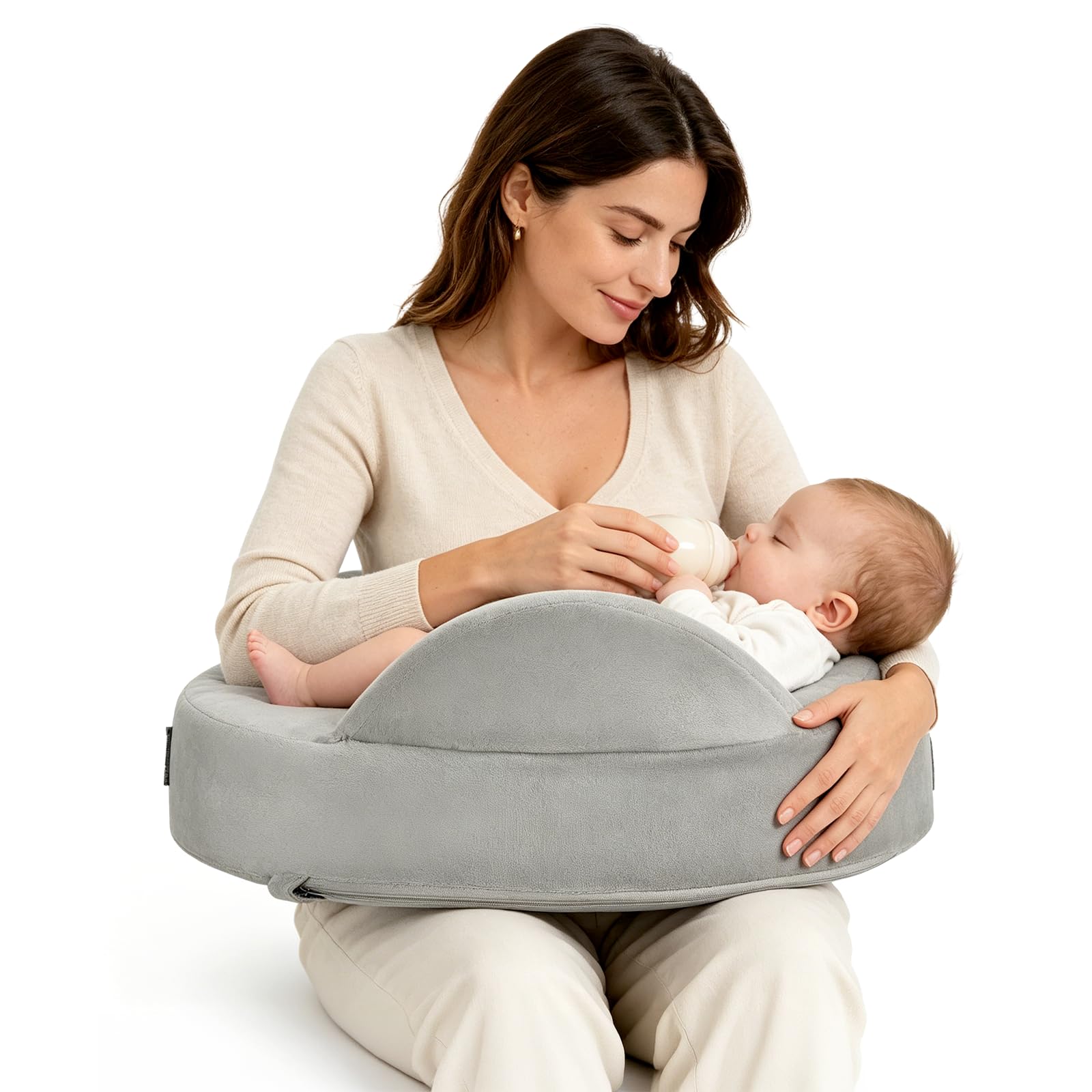 Cuscino per Allattamento in Memory Foam con Barriera di Sicurezza,Cintura Regolabile,Copertura Rimovibile e Lavabile,Cuscino Ergonomico Mini per Neonati,Supporto per Mamma
