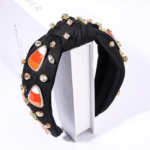 Miniatura 4 de Diademas de Halloween con diamantes de imitación anudadas para mujer, araña de cristal, maíz dulce, adornado con nudo superior ancho, diadema para