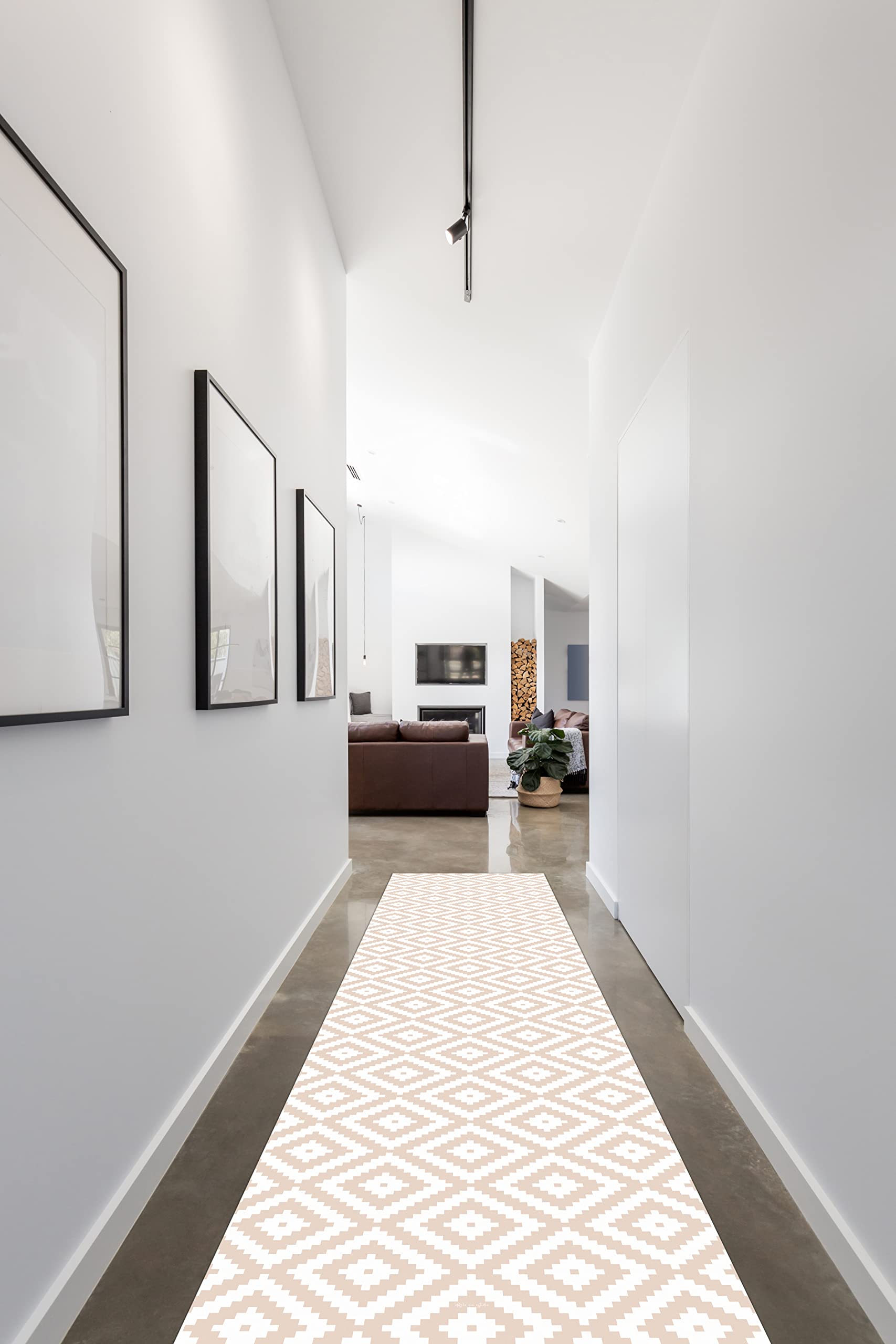 DobleUve Estudio Tapis Vinyle Géométrique | Beige | 120x120 cm | Tapis Cuisine | Tapis de Salon Antidérapant Antifongique Ignifuge | Tapis Enfants | Tapis Bain PVC | Tapis PVC