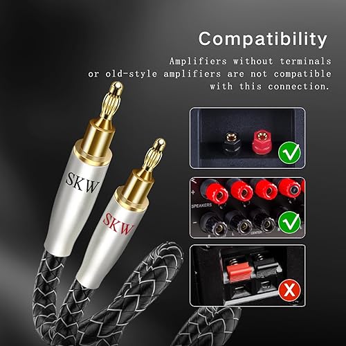 Miniatura 4 de SKW Cable de altavoz de gama alta Serie A WG con conectores convertibles de plátano y pala de 8.2 pies (2 cables)