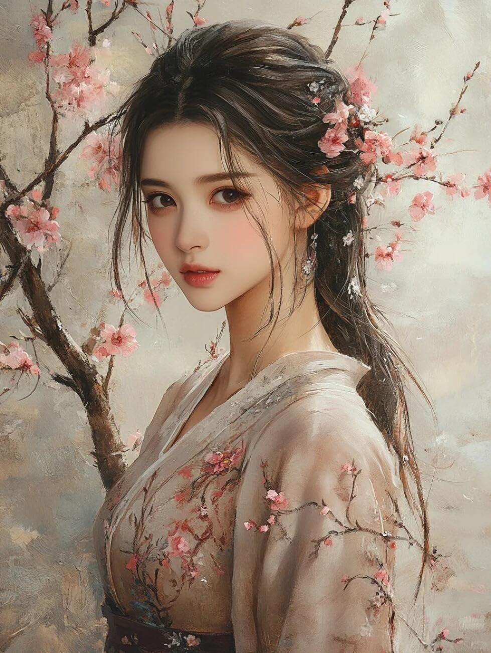 RKFLGEW 14CT Cross Stitching Kit Flowering Trees and Women DIY Cross Stitch Patterns Kits Crafts Needlework Embroidery Set for Home Decor 40x50cm