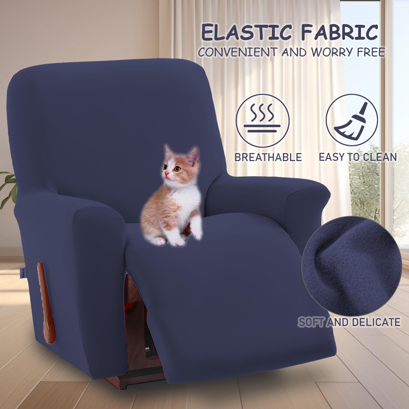 Copripoltrona Relax Reclinabile Elasticizzato, Copripoltrona Relax Reclinabile Elettrica Universale, Lavabile Antiscivolo Fodere per Poltrona Relax (Blu Marino)