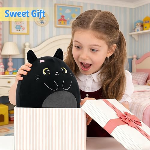 Miniatura 4 de PEACH CAT Animal de peluche original de gato negro de 12 pulgadas, lindo gatito de peluche, juguetes de peluche suaves, regalos para niños