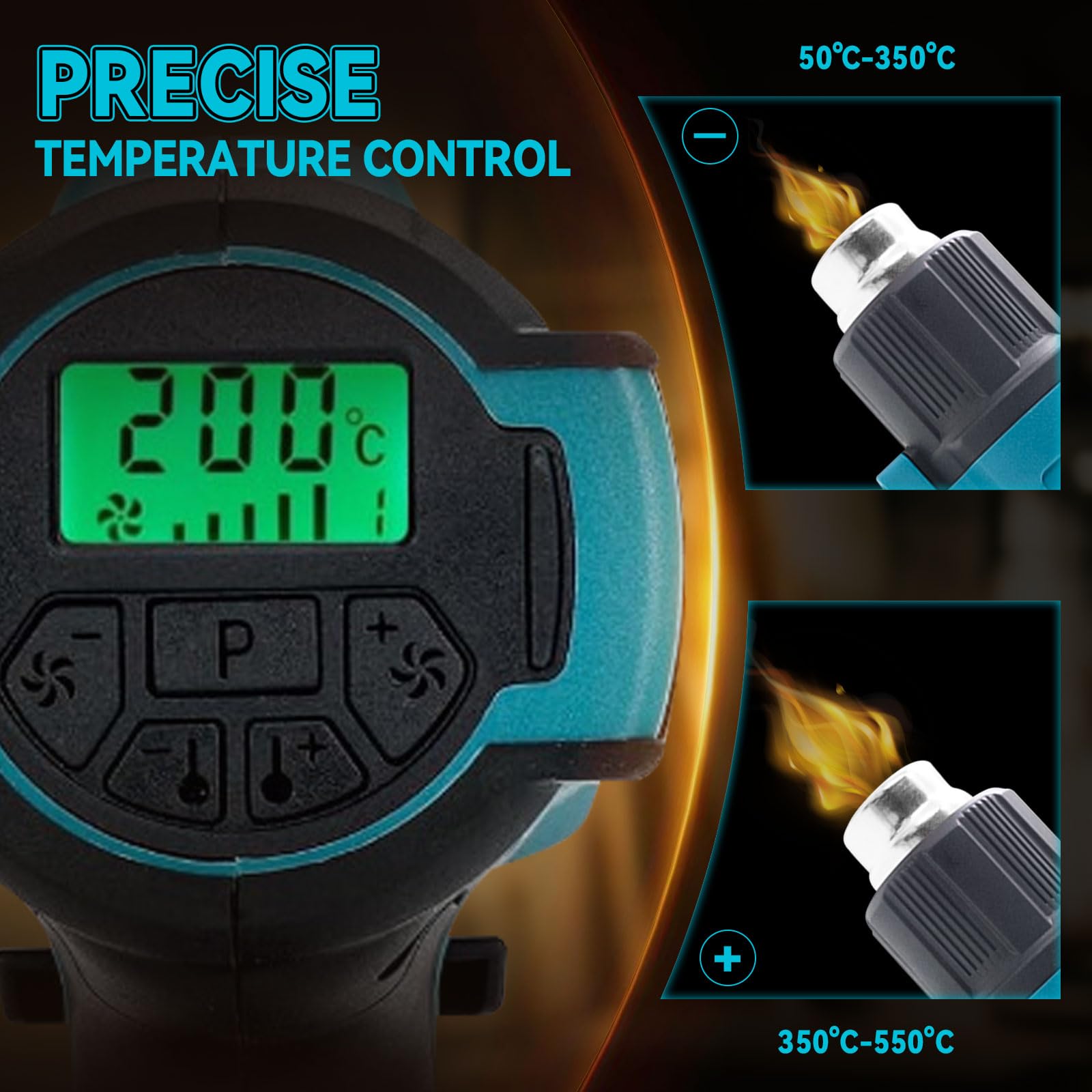 Akku Heißluftpistole für Makita 18V, Heißluftgebläse LCD-Display Heißluftfön mit 5 Düsen, 2 Temperatureinstellungen, max. 550 °C für Kunsthandwerk Schrumpfschläuche Harz Dekorieren (ohne Akku)