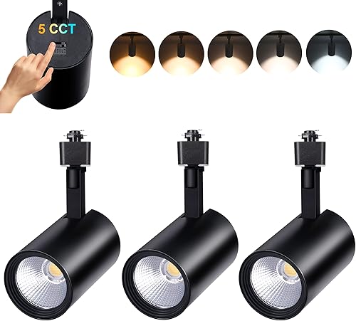 CLOUDY BAY Cabezales de iluminación LED regulables de 20 W, 2700 K3000 K3500 K4000 K5000 K seleccionables, 1600 lúmenes, luz de pista de ángulo de