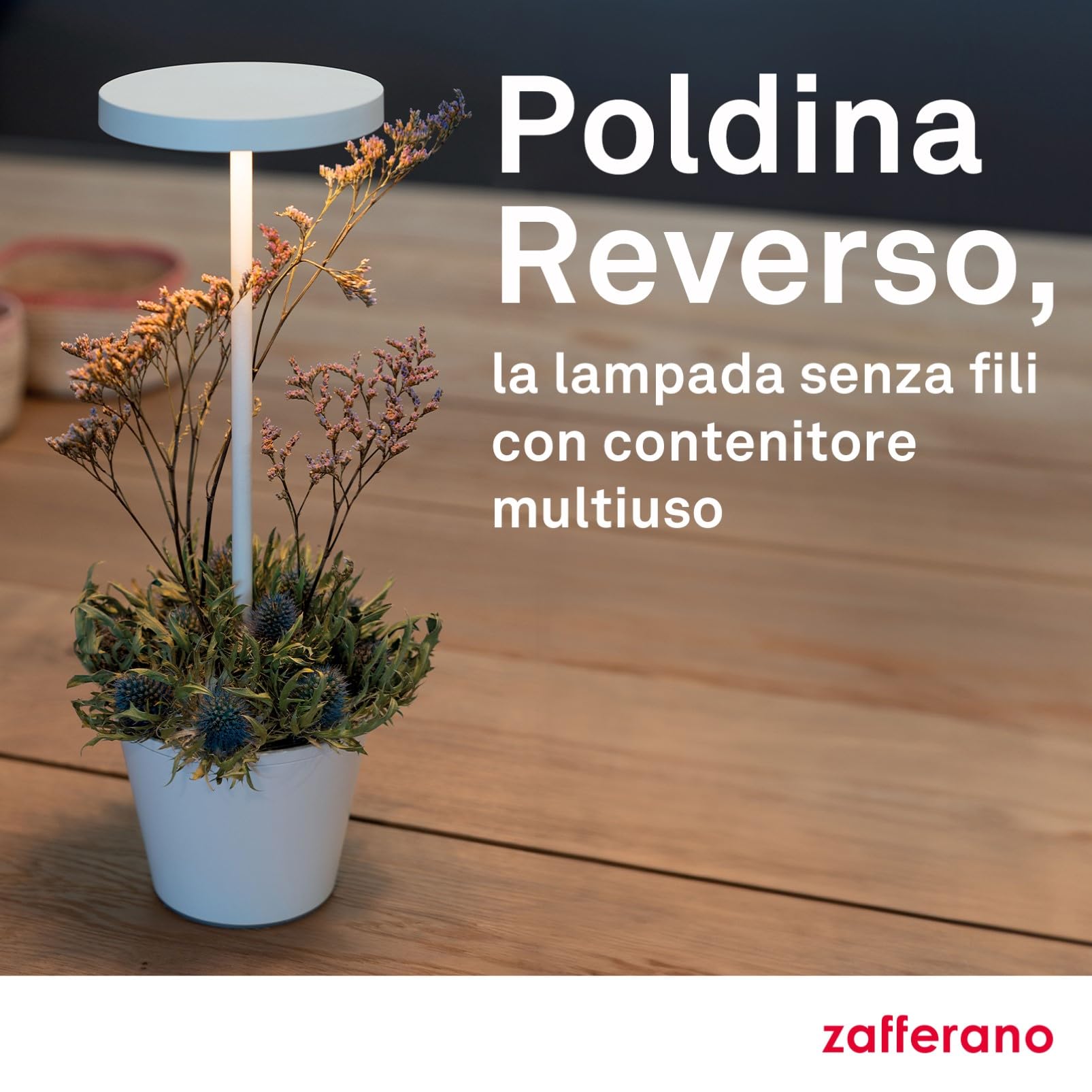 Zafferano Lampada Poldina Reverso, Lampada da Tavolo Ricaricabile e Senza Fili con Controllo Touch, Adatta per Salotto ed Esterni, Dimmer, 2200-3000 K, Altezza 35 cm, Colore Salvia