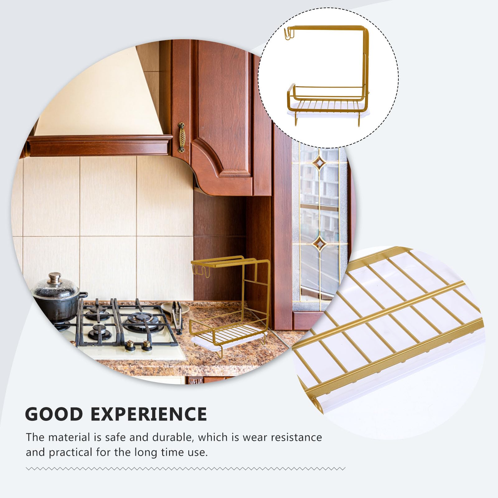 SHINEOFI Organizer Porta Spugne da Cucina con Vassoio di Drenaggio in Acciaio al Carbonio Oro, Leggero e Facile da Installare per Casa e Bagno
