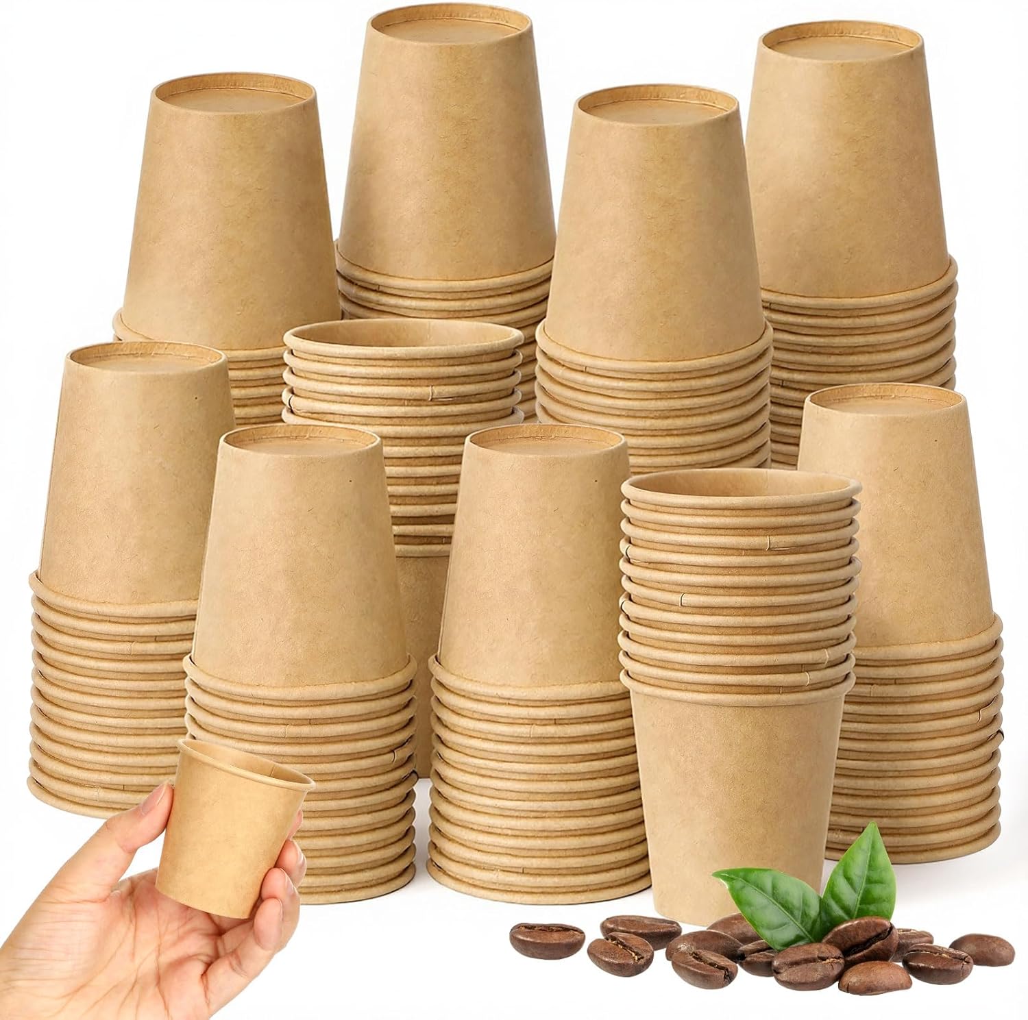 Mini Coffee Cups Disposable Brown Paper Cups Hot or Cold Beverage Cup Mouthwash Cup Drinking for Coffee Water Tea Juice Espresso for Home Office Party Picnic(Kraft Paper Color,2oz,400 Pack)