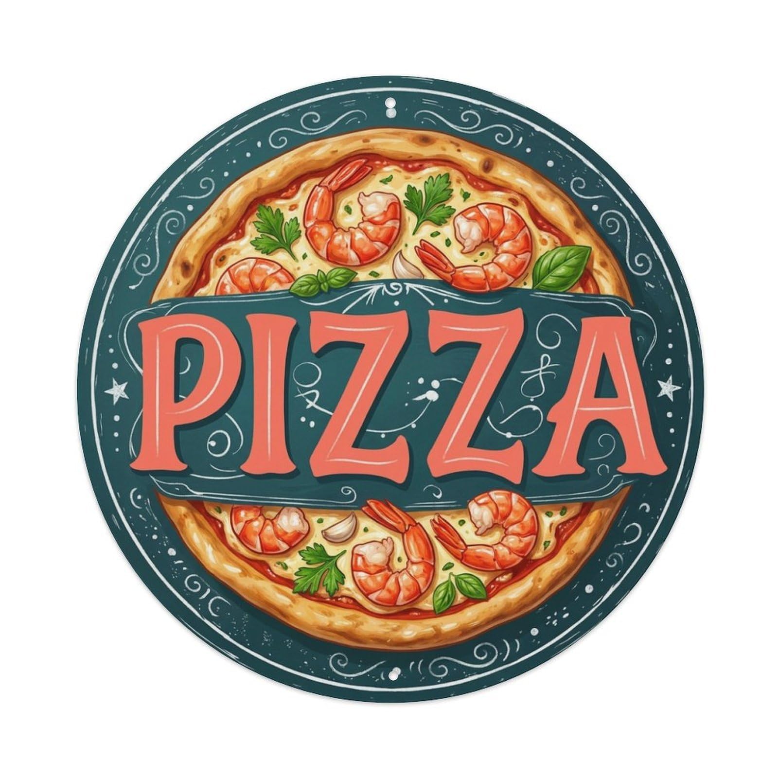 Shrimp Cheese Herb Pizza Kitchen Artwork Metal Tin Sign