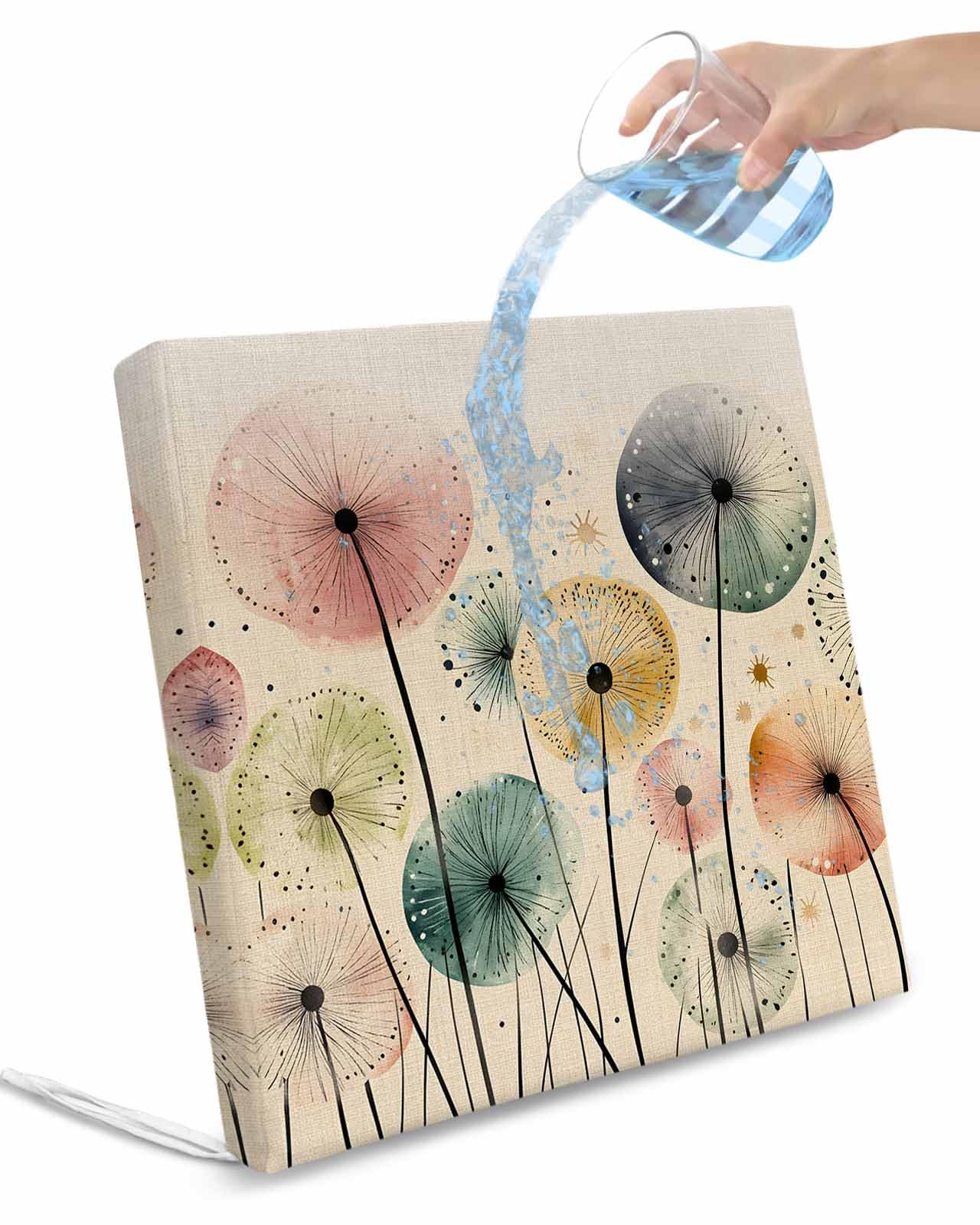 2 Pack Vintage Spring Floral Waterproof Cushion Covers with Ties, Outdoor Patio Chaise Lounge Chair Seat Cushion Slip Covers Replacement(Only Cover) Abstract Art Pastoral Flowers Rustic 20