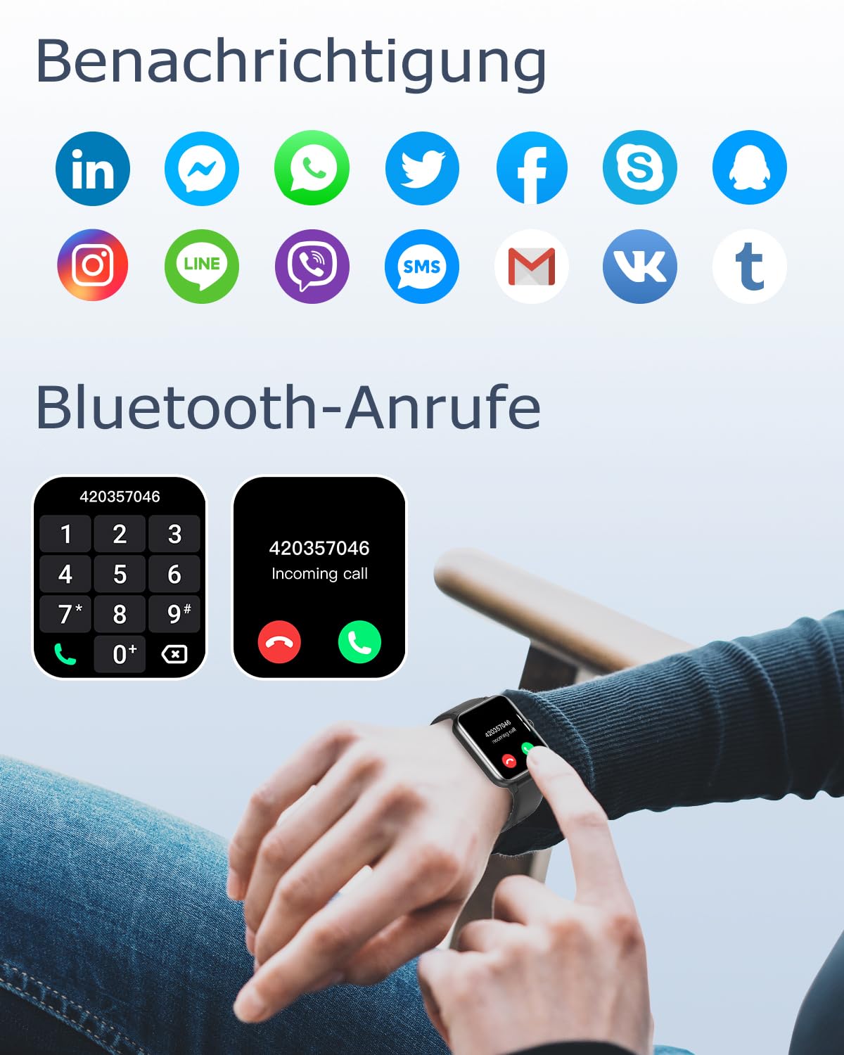 GRV Smartwatch Damen Herren 1.85" HD Fitnessuhr Telefonfunktion SpO2 Herzfrequenz Schlafmonitor Schrittzähler KI-Sprachsteuerung 100+ Sportmodi IP68 Wasserdicht iOS Android