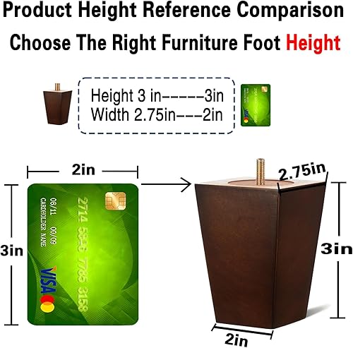 Miniatura 2 de Juego de 4 patas de madera para muebles, patas de sofá de 3 pulgadas, patas cuadradas marrones para sofá, patas de repuesto de mediados de siglo