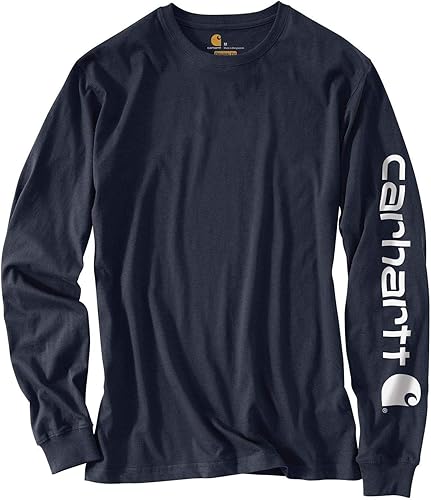 Carhartt Camiseta de manga larga con logotipo K231 para hombre, marino, Large