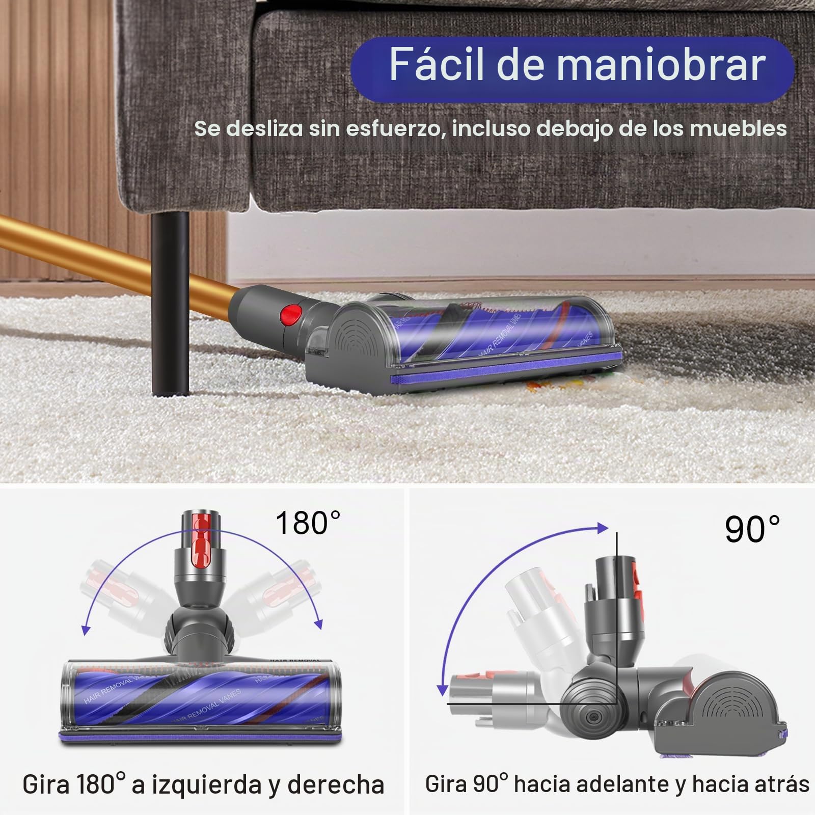 Cepillo Recambio para Dyson V12 Detect Slim / V9 Motorbar | Cabezal de repuestos para antigroviglio, Adecuado para pavimentos de madera dura, Adecuado para moqueta