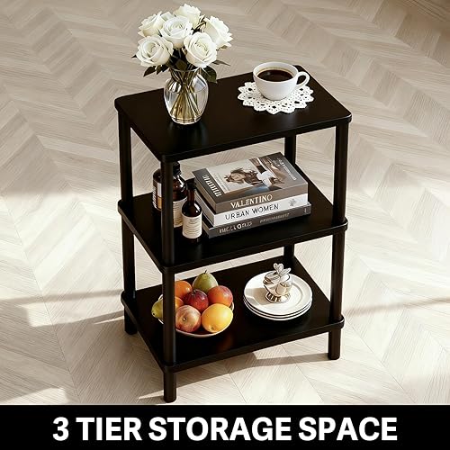 Miniatura 9 de YGYQZ Mesa auxiliar negra, mesa auxiliar estrecha para sofá, mesita de noche alta para espacios pequeños, sala de estar, dormitorio, oficina, baño