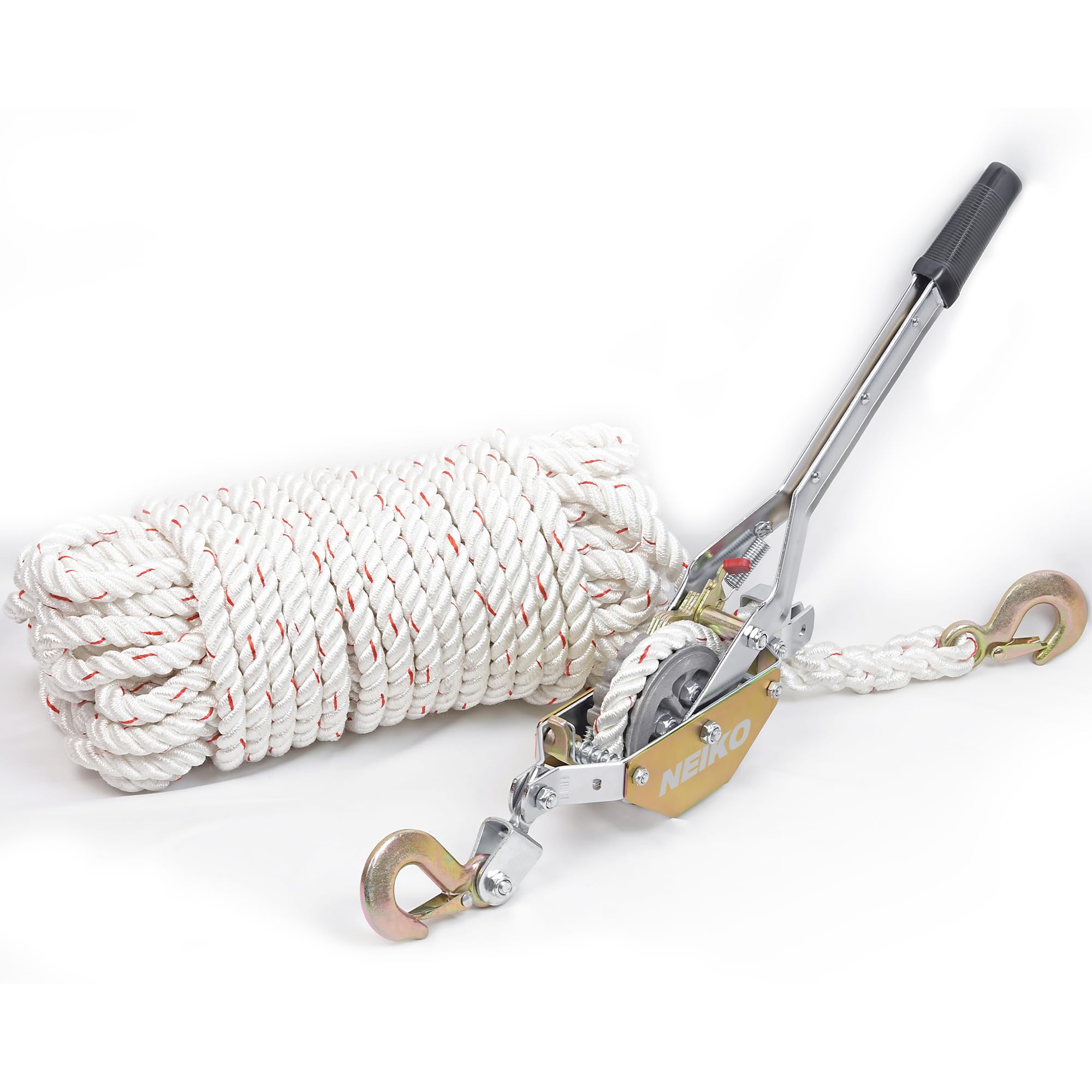 NEIKO 02250A Seilabzieher, 3/4-Ton (0,7 kg) Zugkapazität, 2 Haken, robustes Stromkabel mit Doppelgetriebe, Handseilzug, Automobil-Hebewinde Abzieher, Bergungsgetriebe