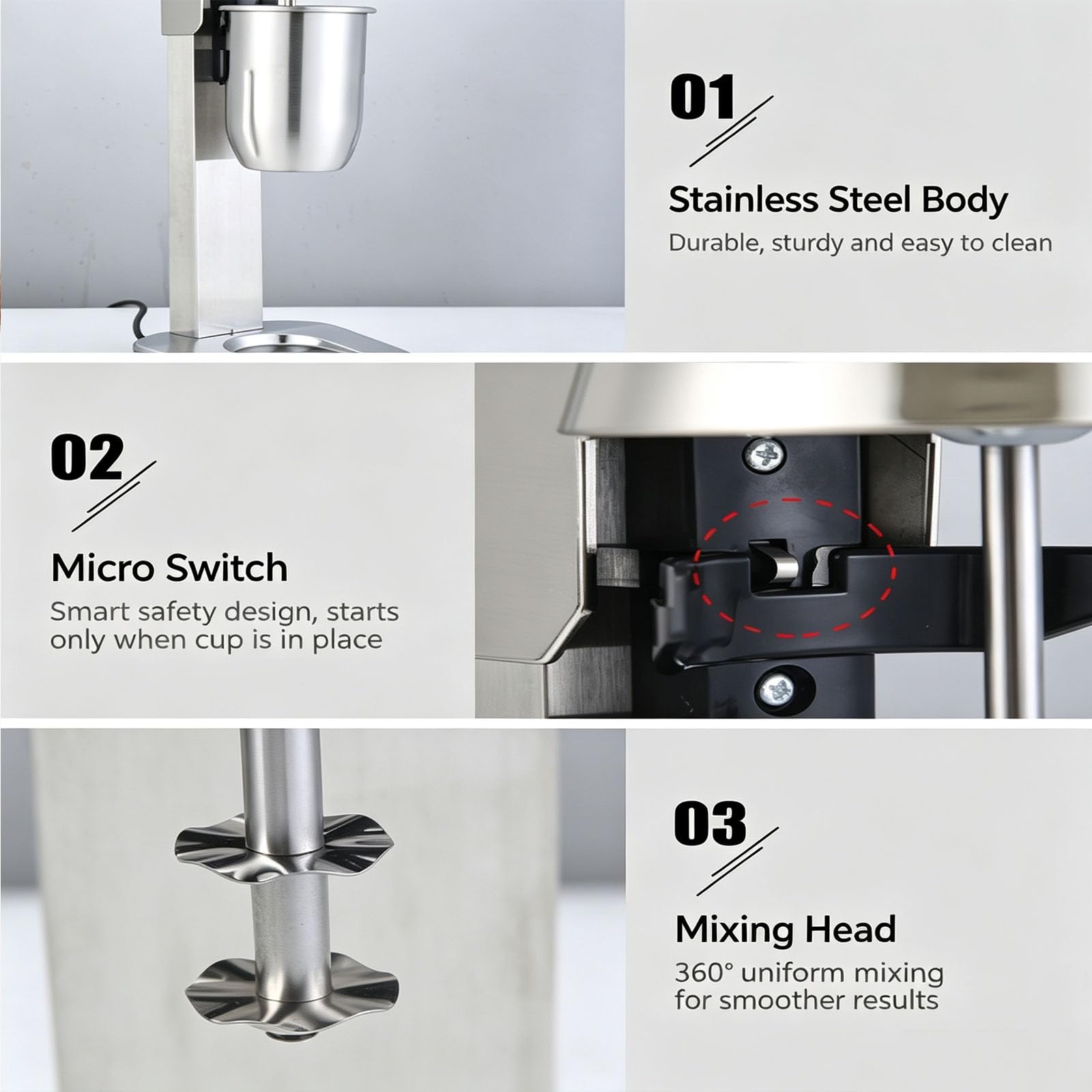 Frullatore Elettrico Per Milkshake, Con Testa Rotonda, In Acciaio Inossidabile, 2 Velocità, 18000 Giri/minuto, Ideale Per Bar, Frullati, Smoothie, Facile Da Pulire E Dal Design Resistente.
