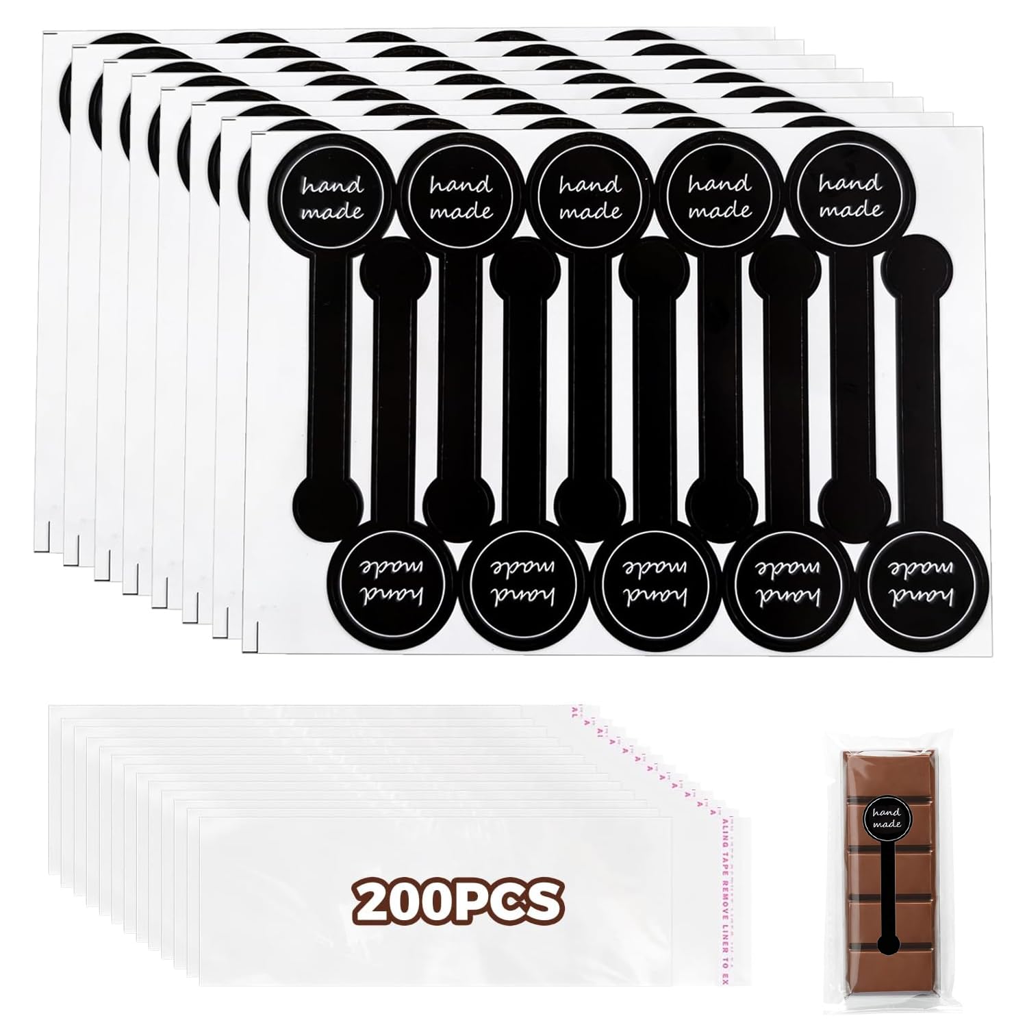 TJYAEKLTD Chocolate Bar Wrappers with Stickers, 200 Pcs Chocolate Candy Bar Packaging Wrappers with 200 Pcs Hand Made Stickers, for DIYChocolate Lover