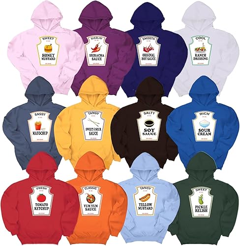 Camisas de condimentos, salsa de tomate y mostaza, mayonesa rancho de condimentos, disfraces de Halloween a juego, sudadera con capucha de