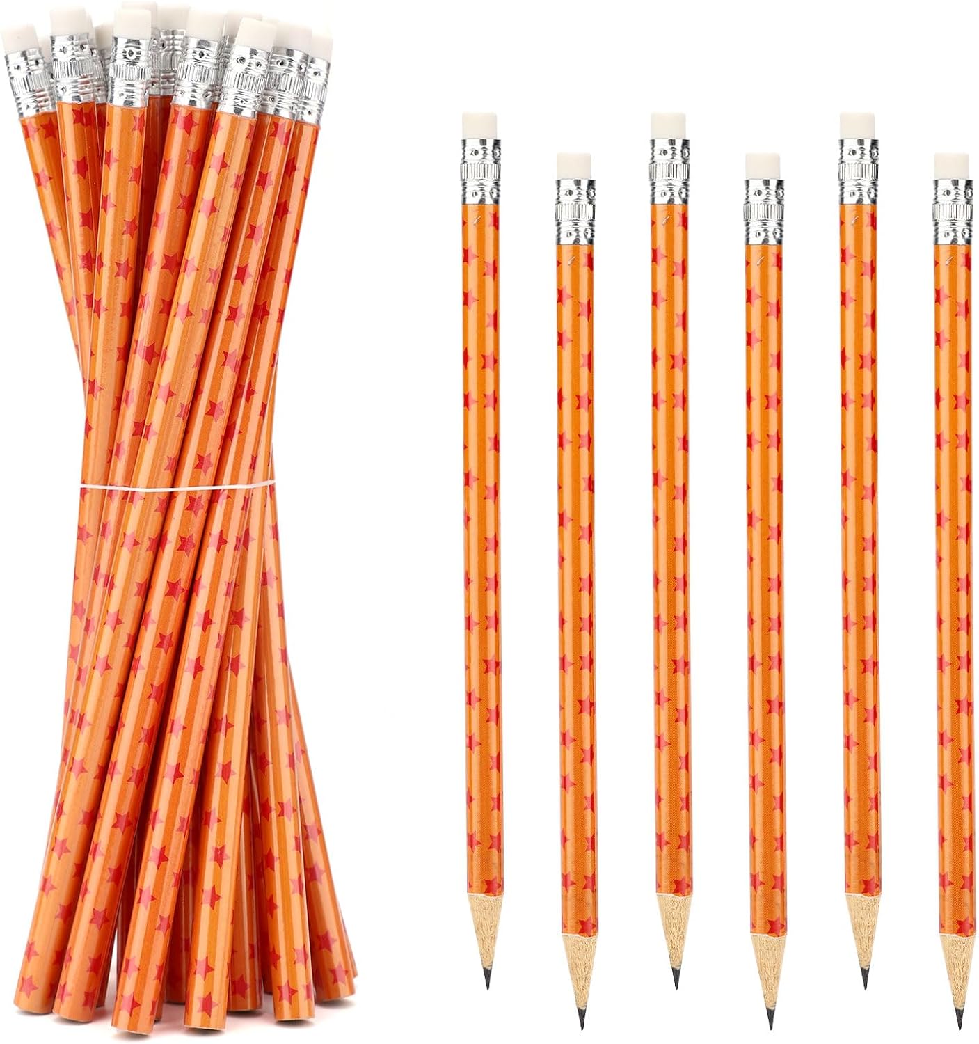 20pcs Pencils with Eraser, Yellow & Red Star Print Pencils Cute Cartoon Animal Design Birthday Party Decorations for School Classroom Rewards Office Supplies
