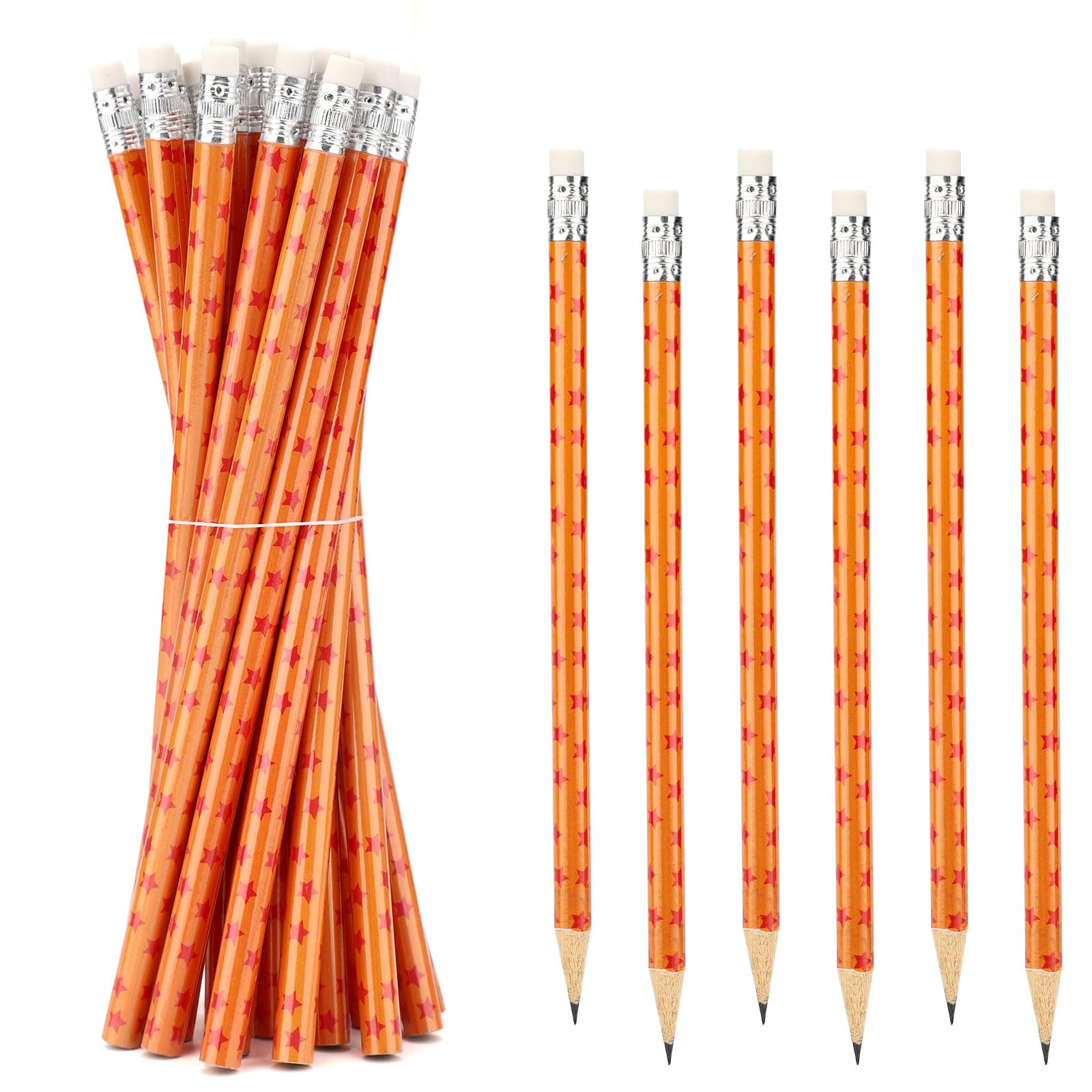 20pcs Crayons avec Gomme, Crayons à Imprimé Étoile Jaune Rouge Design Mignon D'animal Dessin Animé Décorations Fête D'anniversaire pour Récompenses Salle Classe D'école Fournitures