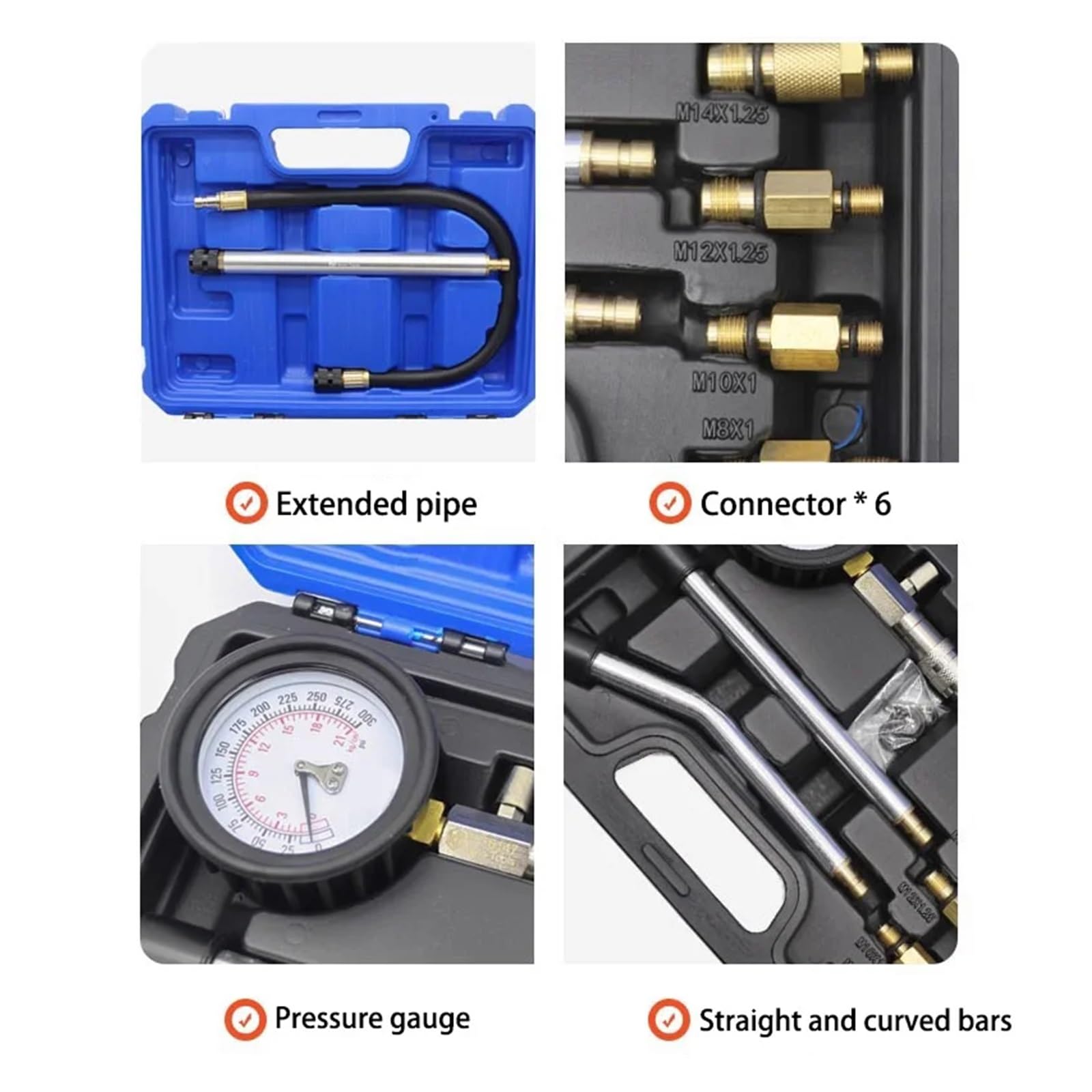 Medidor de presión de Cilindros Multiusos para automóviles, comprobador de compresión de Cilindros de Motor, Kit de comprobador de presión de Cilindros