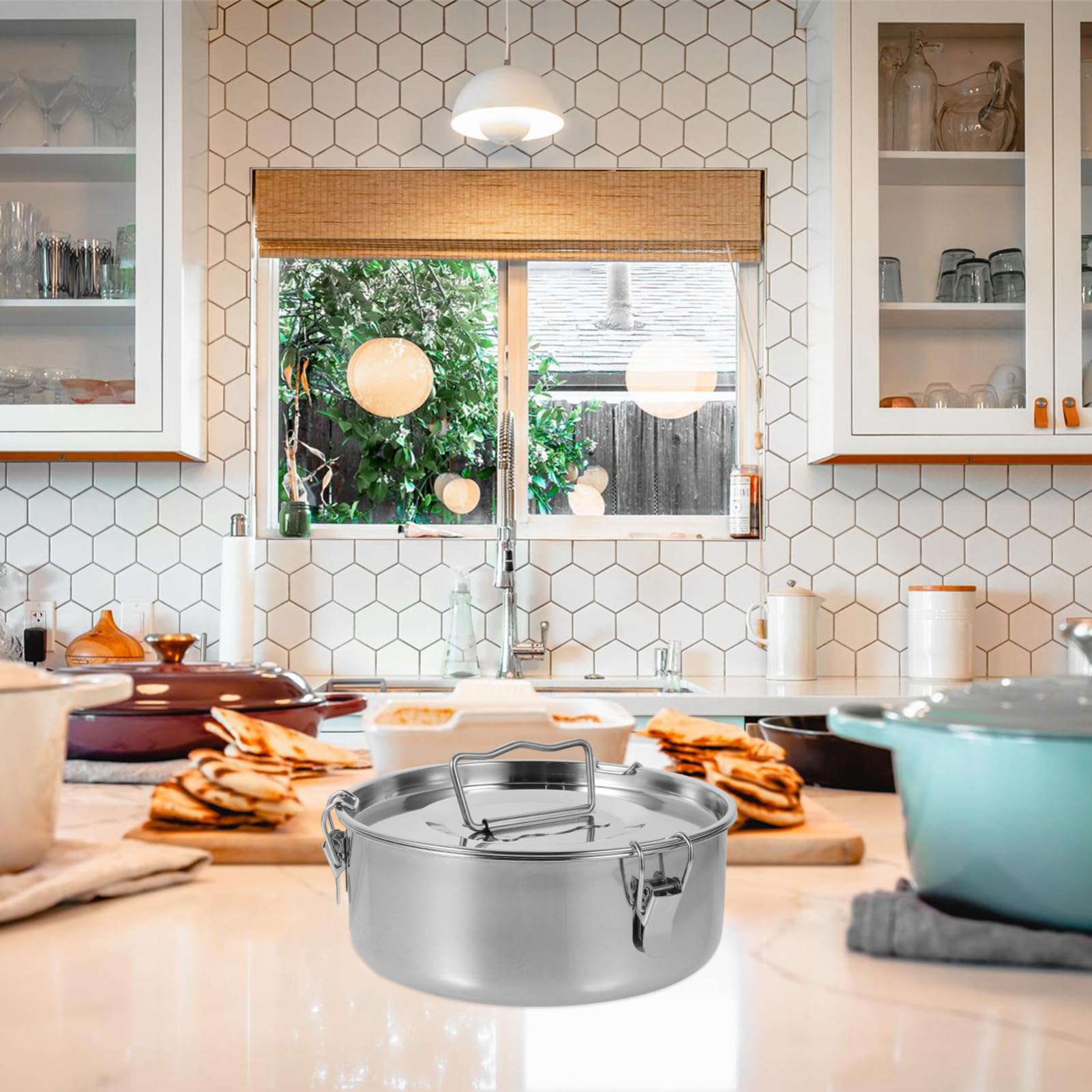 Molde para Flan de Acero Inoxidable Plata con Tapa y Asa