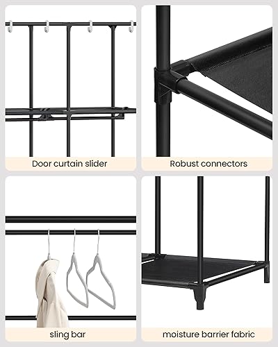 Miniatura 5 de Armario de armario, armario portátil de 48.8 pulgadas para dormitorio, 3 rieles de ropa con cubierta de tela, organizador de almacenamiento de ropa,