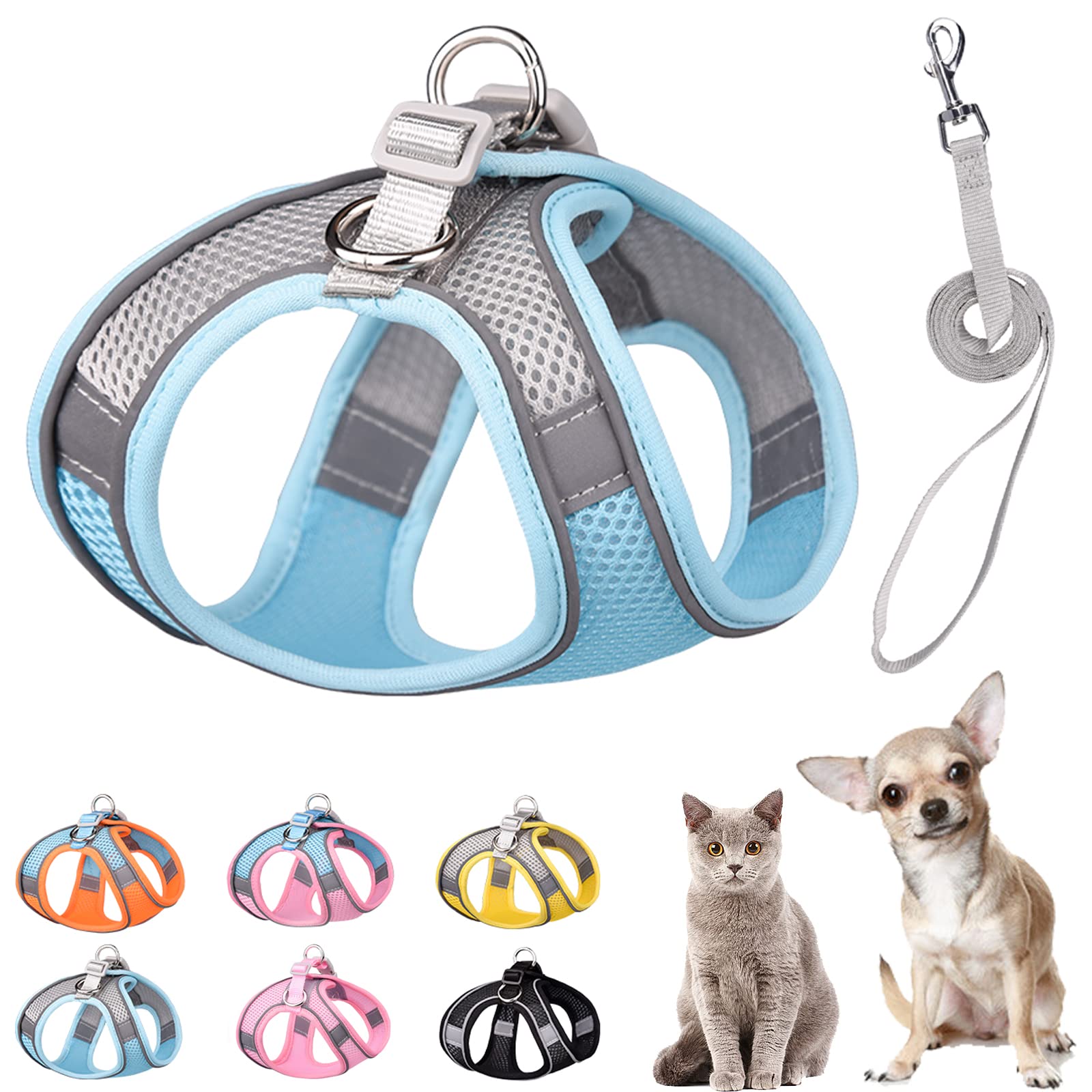 PETPUBGNZS Soft Small Dog Harness and Leash Set Mesh Puppy Harnesses Leash Easy Walk Dog Harness Vest Adjustable Reflective No Pull Dog Harnesses for