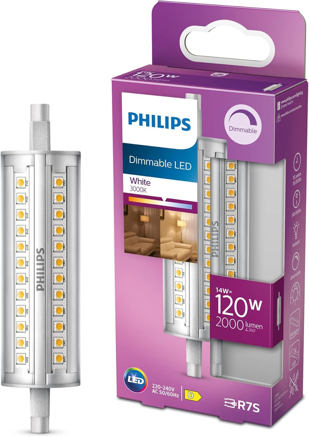Philips LED Faretto, Equivalente a 120W, Attacco R7S, Luce Bianca, Dimmerabile