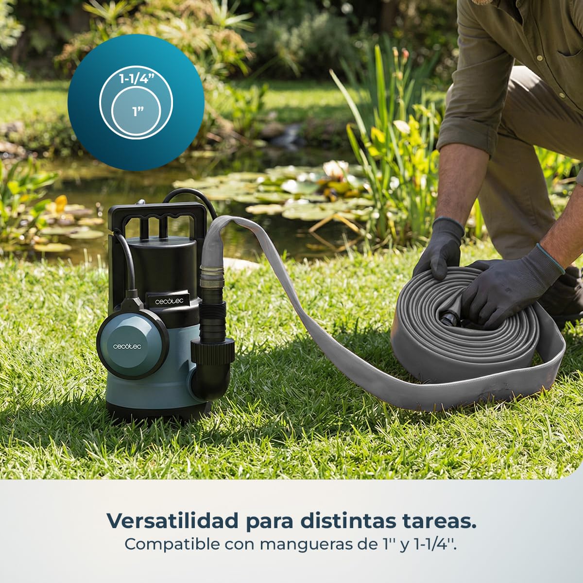 Cecotec Bomba de Aguas Sucias Axike 400 Dark. 400W, Caudal hasta 8000L/h, Altura Máx 5,5m, Profundidad 7m, Partículas hasta 25mm, Interruptor Flotante, IPX8, Cable 10m y Cuerda de Nylon 8m — view 3
