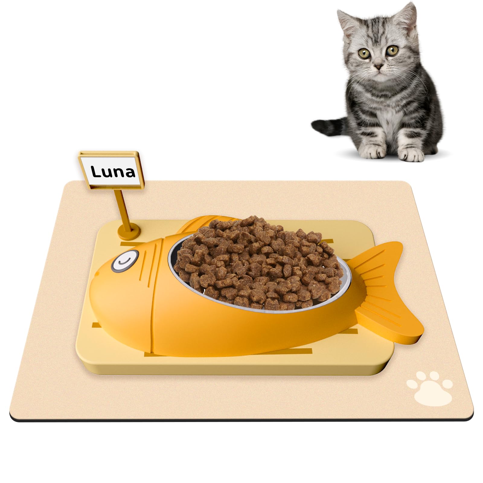 Gamelles pour chat orange personnalisables avec étiquette amovible
