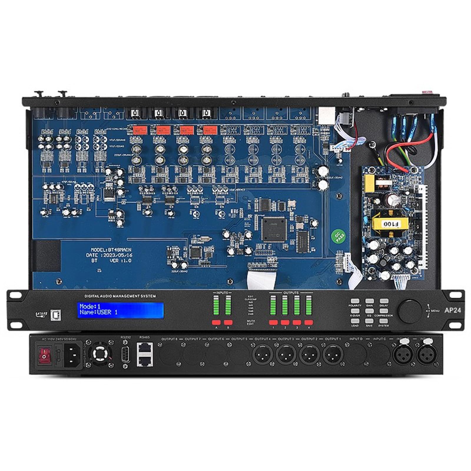 Professional Digital Audio Processor, Loudspeaker Crossover, Matrix with Equalizer, Mixer, Effect Processor & Delayer, Can Set Via a PC Interface (3 in 6 Out)