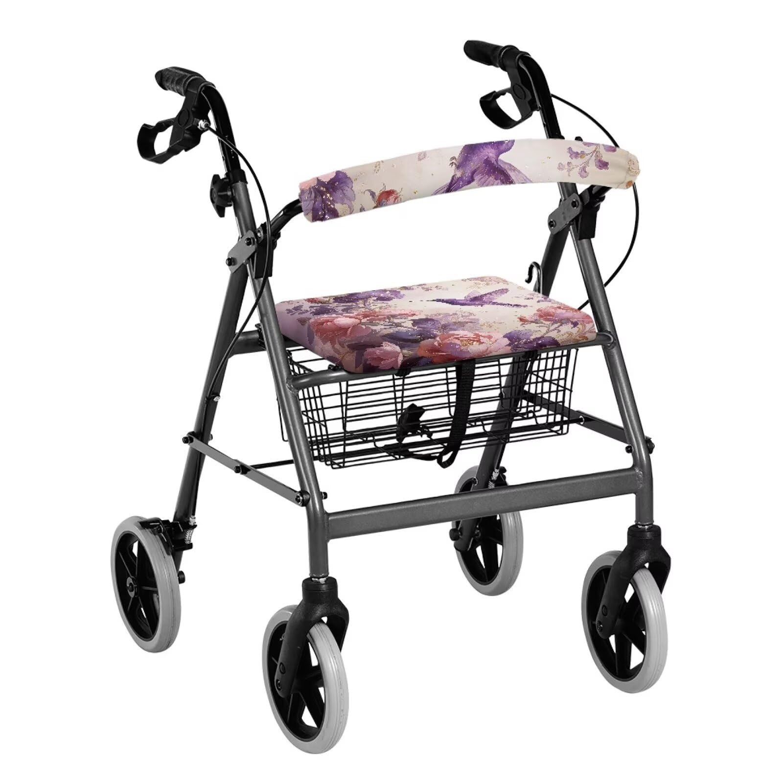 Purple Hummingbird Floral Accessories for Rollator Walkers Pattern Easy to Install Rollator Walker Seat and Backrest Covers Universal Walkers for Seniors with Seat Covers
