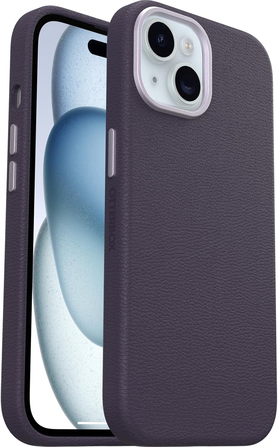 Coque iPhone 15 – OtterBox Symmetry Series Cactus Leather MagSafe Coque pour iPhone 15, résistante aux chocs, aux chutes, fine, 3 tests militaires, violet