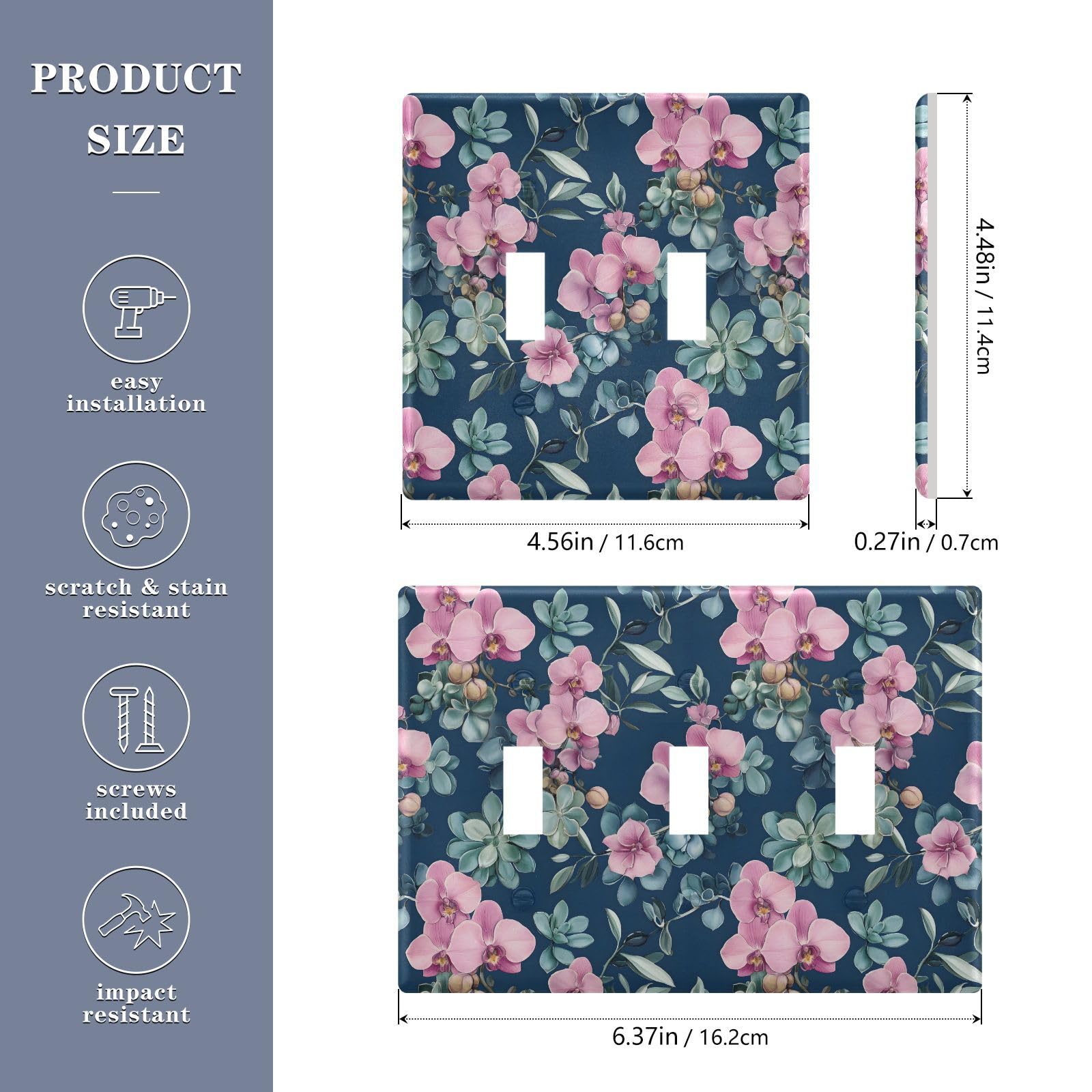 Light Switch Cover Pink Orchids Succulents Wall Plates for Electrical Outlets 3 Gang 202b8052