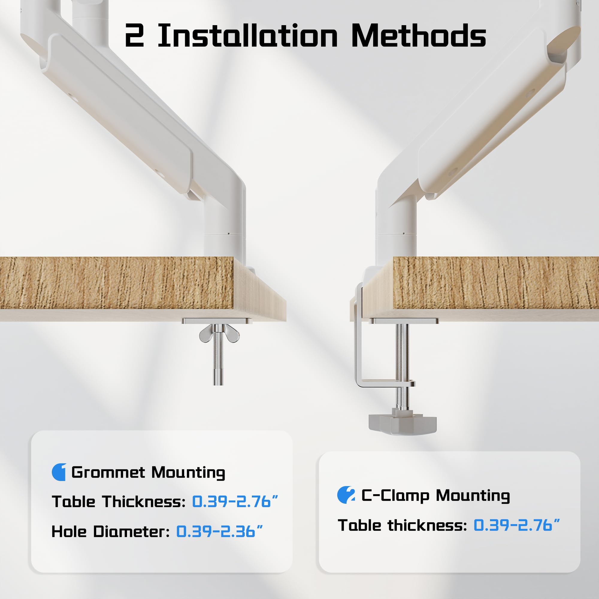 ETHU Heavy-Duty Dual Monitor Arm 14 kg, Monitor Halterung 2 Monitoremit Gasdruckfeder für 17-40 Zoll, Voll Verstellbare Bildschirmhalterung mit Ergonomischem Design, VESA-Schreibtischständer, Weiß
