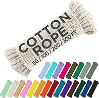TECEUM Natural Cotton Rope 3/16" (5mm) 50FT/100FT - 220LB Strong Braided Rope for Crafting, Camping, Clothesline, DIY