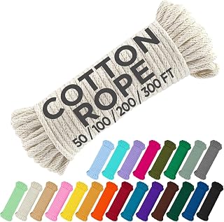 TECEUM Natural Cotton Rope 3/16" (5mm) 100FT 220LB - Strong Braided Cord for Crafting, Camping, DIY, Clothesline