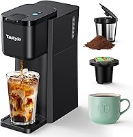 Tastyle Mini Hot & Iced Coffee Maker 2.0: Single Serve K-Cup & Ground, 6-14oz Portable Brewer with Recipe Book - Black