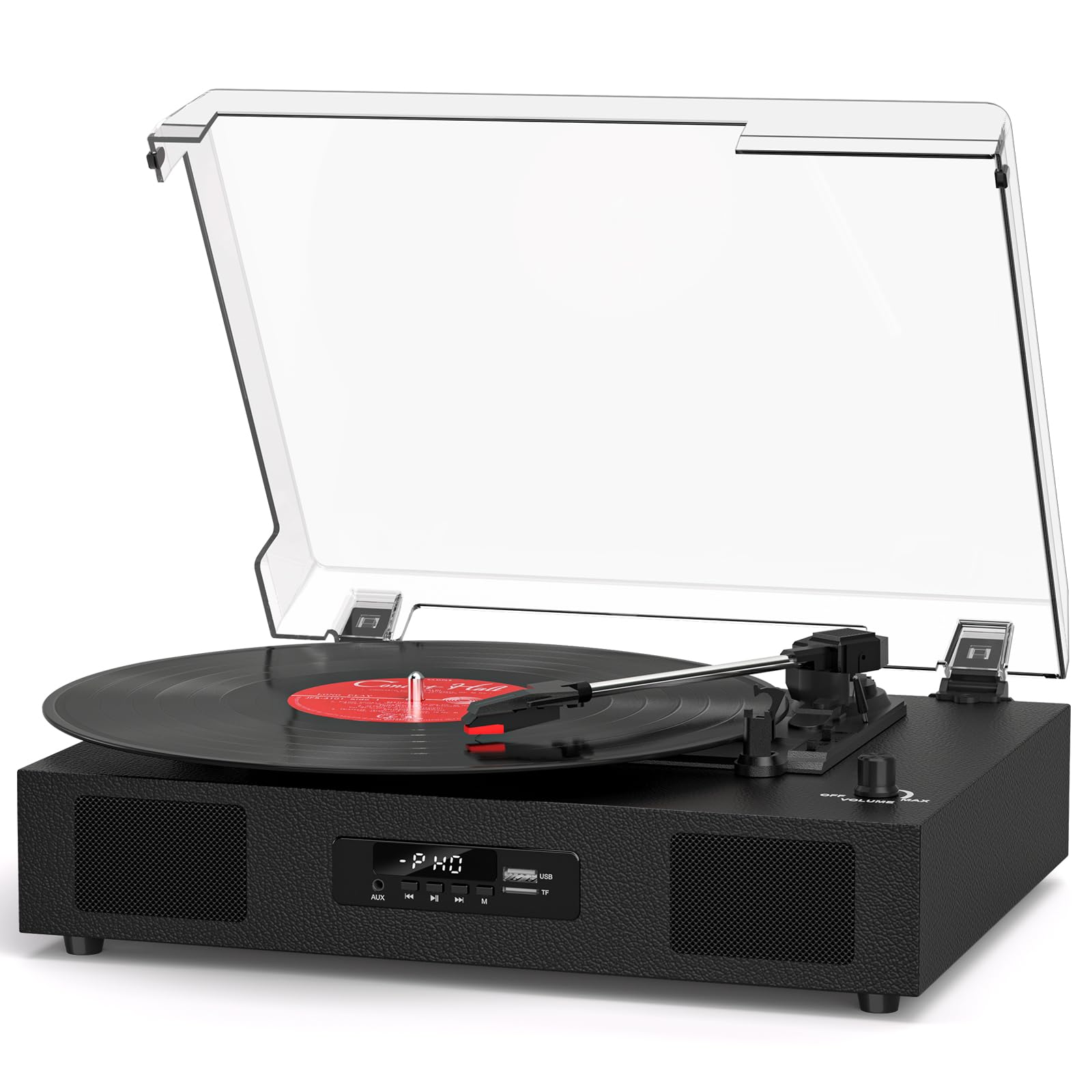Vinyl Record Player Turntable with Built-in Stereo Speakers, Vintage 3-Speed Turntable for Vinyl Records USB SD Recording with Bluetooth Music Playback,RCA Out and Digital Display, Black