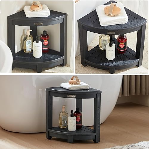 Miniatura 6 de Banco de ducha para ducha interior, taburete de ducha esquinero de madera de polietileno, asiento de baño de plástico para afeitarse las piernas,