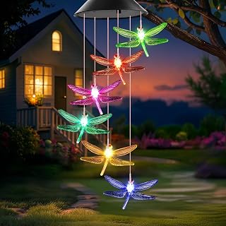 Winzwon Gifts for Mom Grandma Wife Solar Lights Outdoor Wind Chimes | WindChime for Outside Garden Yard Patio Porch Deck Hanging Dragonfly Decor Christmas Birthday Mothers Day Gifts for Women Her