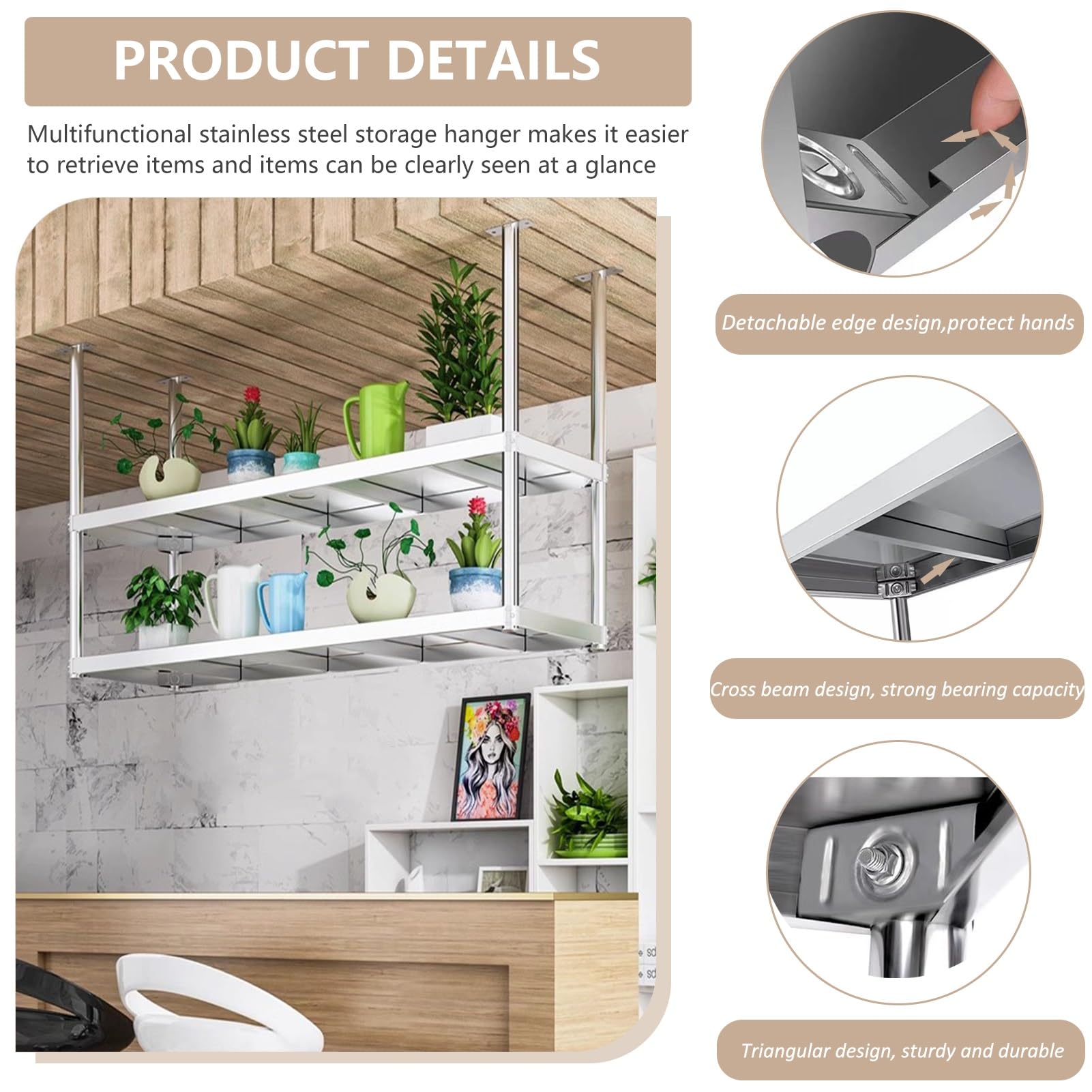 Estante de montaje en techo, estantes para platos de acero inoxidable de 2 capas, estantes flotantes colgantes, estantes de almacenamiento decorativos para cocina restaurante y bar ( Size : 80x35x80cm