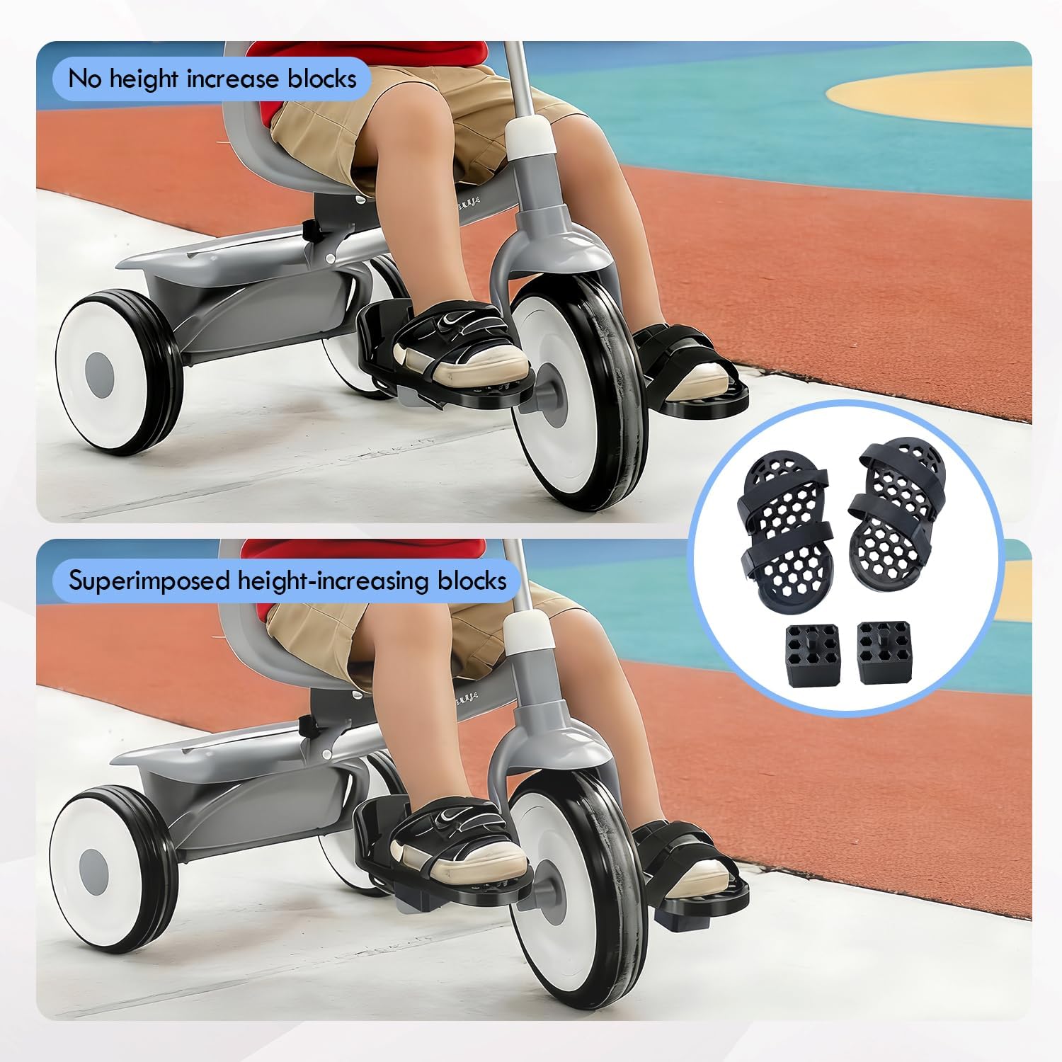 Adjustable Tricycle Pedal Adapters for Toddlers, with Riser Blocks & Secure Anti-Slip Straps, Tricycle Pedal Stabilizers, No Drilling Required, Easy Installation, Fit for Toddler Most Standard Trikes