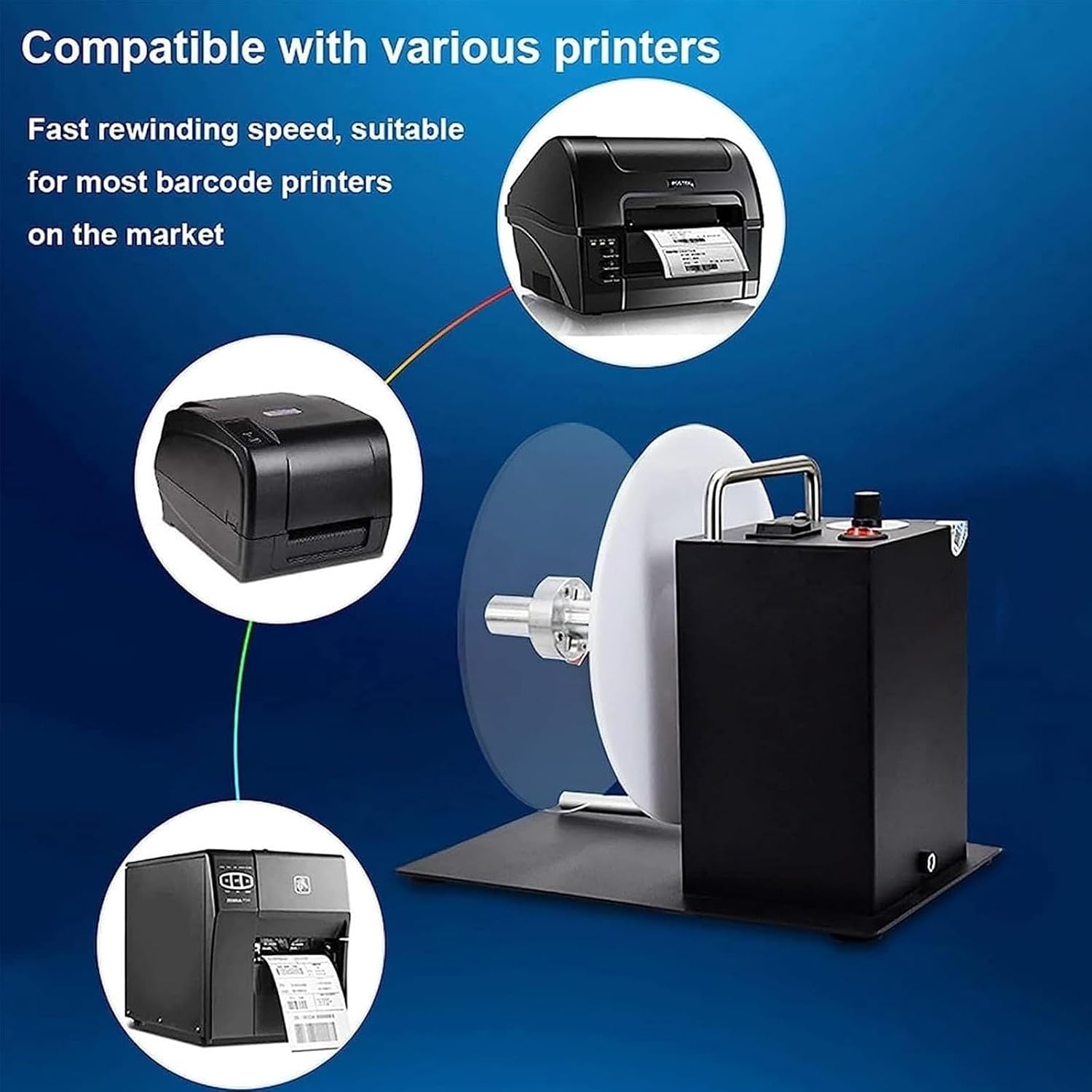 Automatic Label Rewinder Machine, Adjustable Speed Sticker Rewinder, Stepless Speed Regulation, Two-Way Rewinding Label Roller Machine Synchronize with Printer, for Office, Warehouse Use