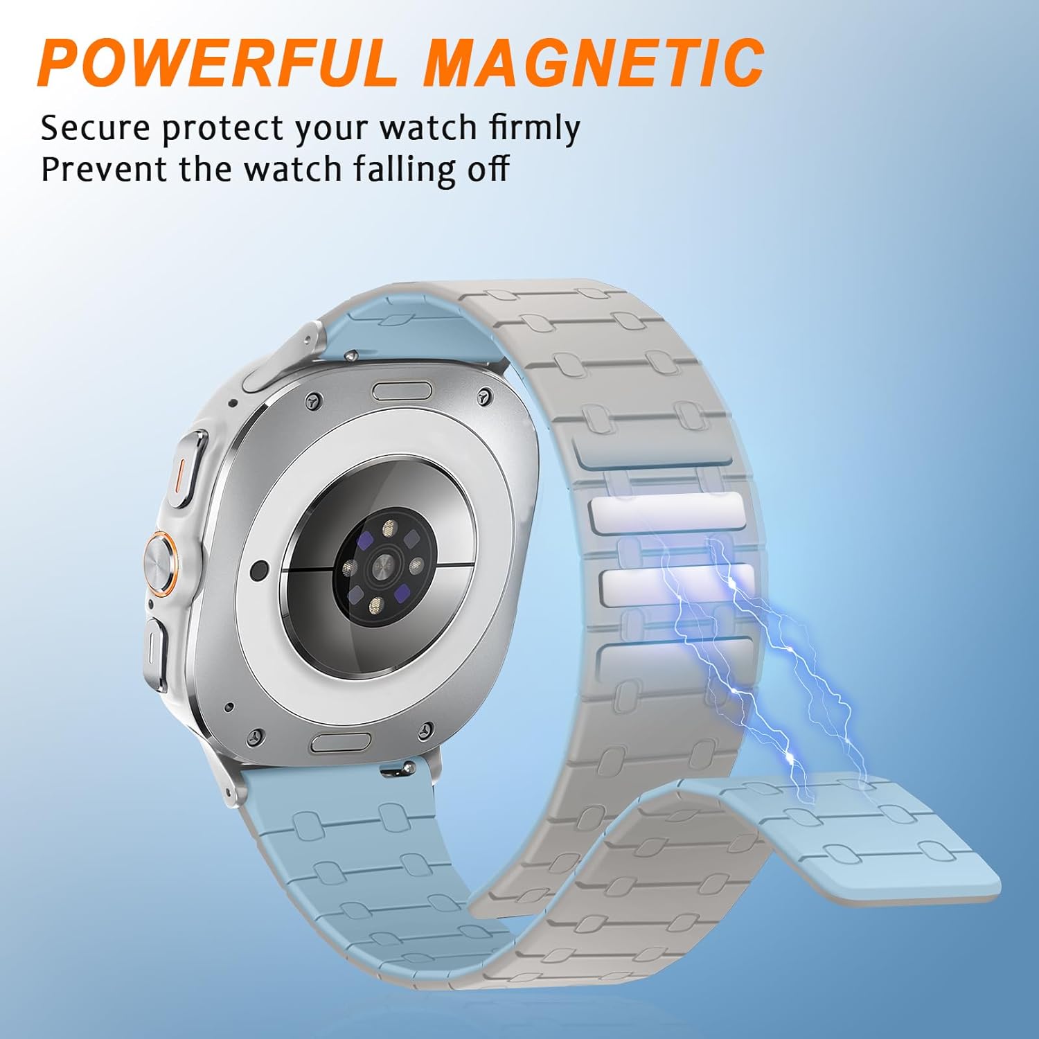 Magnetic Band Compatible with Samsung Galaxy Watch Ultra 2/Ultra (2025/2024) Band 47mm, 22mm Silicone Sport Strap for Women Men, Khaki/Light Blue - Image 4